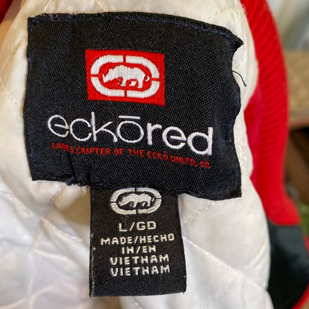 EckoRed Embroidered Satin Knitted Zip Up Bomber Jacket - Picture 10 of 15